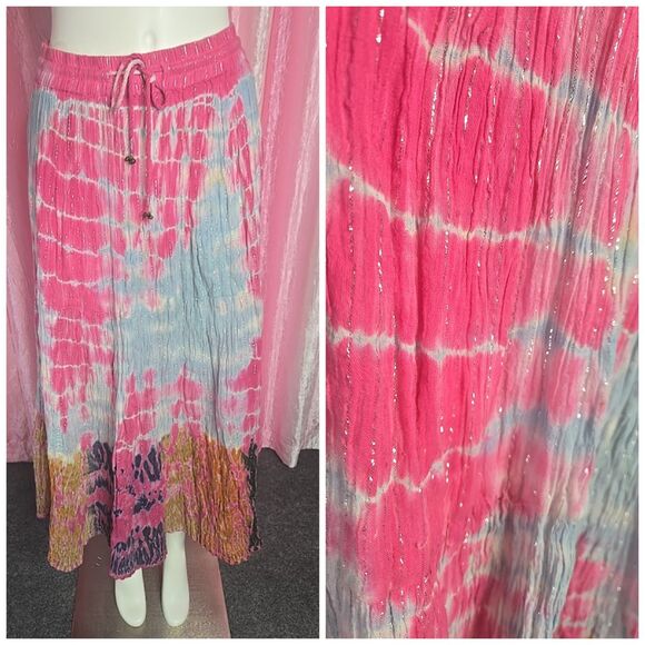 Lotus Dresses & Skirts - Lotus Boho Pink Shimmer Tye-dye Colorful Festival Cotton Skirt Size Large